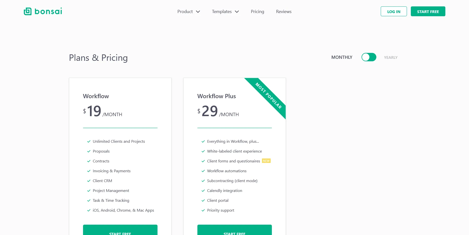 Bonsai Pricing Page